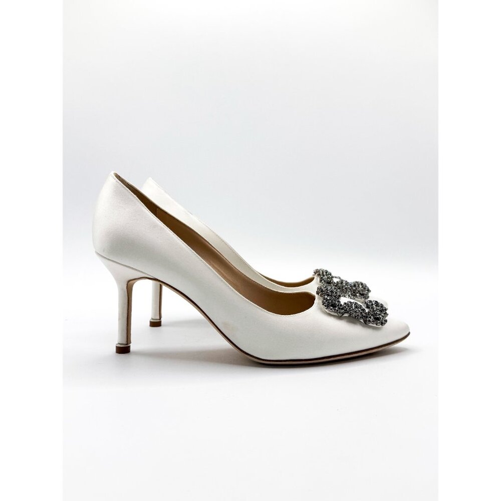 Manolo Blahnik Hangisi 70 Embellished Satin Jewel Buckle Designer Wedding Pumps - Picture 3 of 9